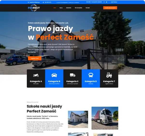 Strona internetowa nauki jazdy Perfect Zamość